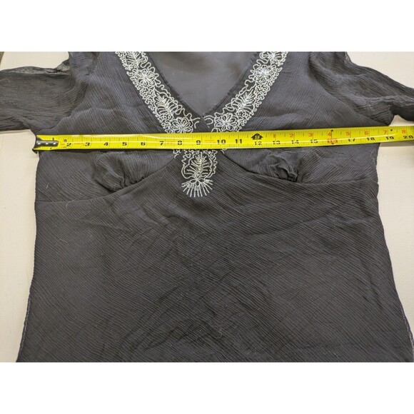 Separates 100% Silk Black Sheer 90s Y2K Witchy Top Whimsigoth Embellished Large - Picture 11 of 13